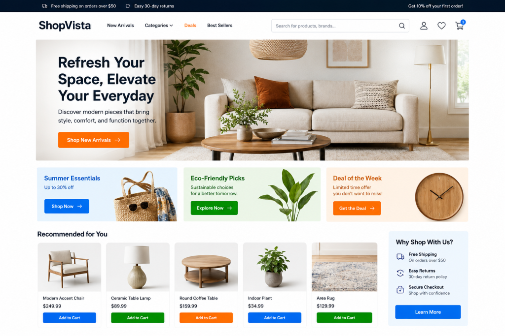 Modern e-commerce homepage design
