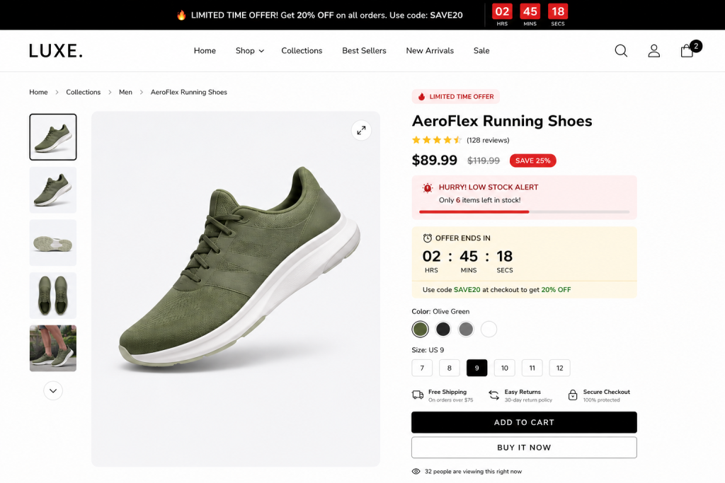 Modern e-commerce product page layout