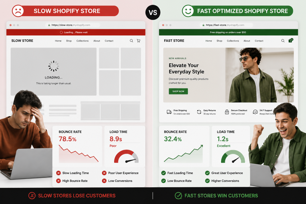 Slow vs fast Shopify store comparison